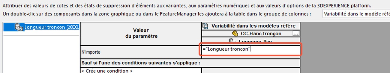 La formule dans la table de l'assemblage