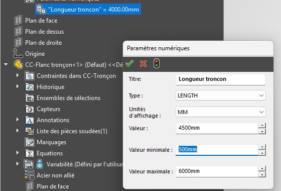 Passer la longueur du tronçon à 4500 mm
